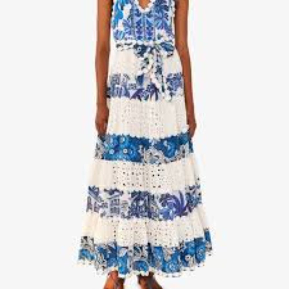 *New with tags* Farm Rio Maxi Dress Mixed White And Blue Prints - Picture 5 of 10